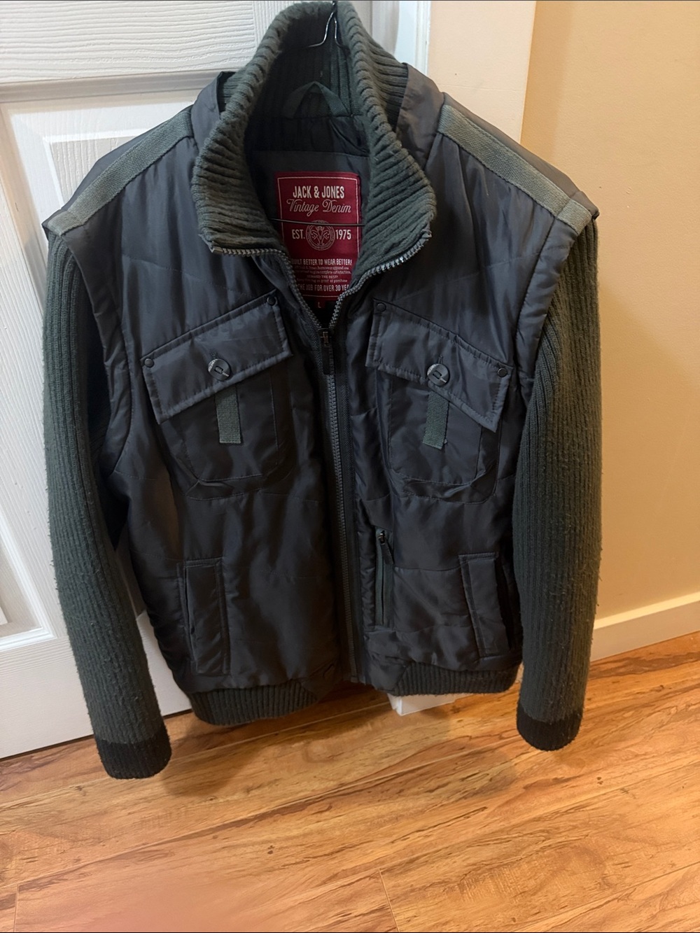 Vintage denim 2000Jack & Jones Olive Knit-Sleeve Military Field Jacket